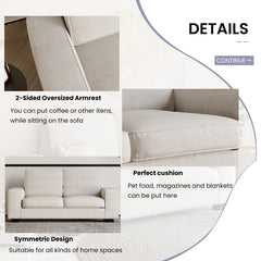 Modern Sofa Couch with Solid Wood Frame for Living Room Furniture Removable Back Cushion and Seat Cushion(Beige),88.58" Wide 3 Seater Sofa for Living Room-Oversized Sofa
