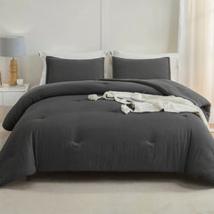 MERITLIFE Comforter Queen Size Set, Dark Gray Lightweight Plain Bedding Comforters Sets, All Season Fluffy Bed Set (90x90In Comforter & 2 Pillowcases)