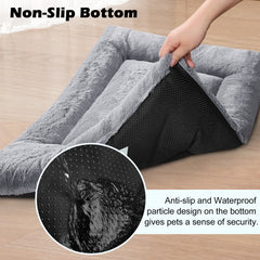 MERITLIFE Plush Washable Dog Bed Ultra Soft Dog Crate Mat Kennel Pad Anti-Slip Pet Sleeping Bed for Small Medium Large Dogs,Gray