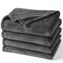 MERITLIFE Flannel Fleece Microfiber Throw Blanket, Luxury Dark Grey Queen Size Lightweight Cozy Couch Bed Super Soft and Warm Plush Solid Color (90 x 90 inches)