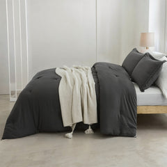 MERITLIFE Comforter Queen Size Set, Dark Gray Lightweight Plain Bedding Comforters Sets, All Season Fluffy Bed Set (90x90In Comforter & 2 Pillowcases)