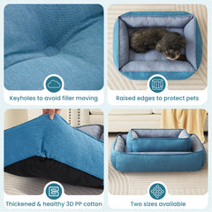 COSYJOY Rectangle Pet Bed with Four-Sided Bolster Cushion For Medium Large Dogs/ Cats, Washable Linen Soft Cuddle Dog Bed Calming Sleeping Dog Bed, Anti-Slip Bottom