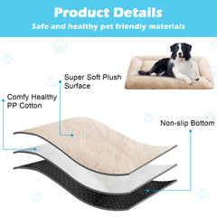 MERITLIFE Plush Washable Dog Bed Ultra Soft Dog Crate Mat Kennel Pad,Anti-Slip Pet Sleeping Bed for Small Medium Large Dogs,Beige 42" x 28"