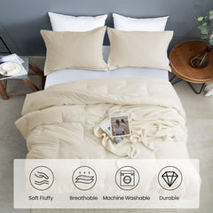 MERITLIFE Beige Comforter Queen Size Set, Lightweight Plain Bedding Comforters Sets, All Season Fluffy Bed Set (90x90In Comforter & 2 Pillowcases)