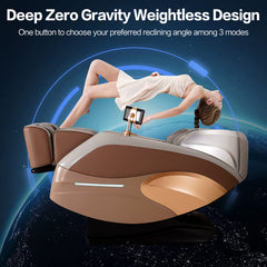 MERITLIFE 2024 Massage Chair, Full Body Zero Gravity Recliner with Yoga Stretching, Intelligent Voice Control, SL Track, Foot Rollers, Airbags, Heating, and Bluetooth (Brown)