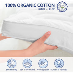 MERITLIFE Extra Thick Mattress Topper,Cooling Plush Mattress Pad Cover 400TC Cotton Pillowtop Protector with 8-21 Inch Deep Pocket 3D Snow D