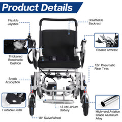 2025 Ranger Discovery Lightweight Foldable Weatherproof Exclusive Electric Wheelchair, Portable, Brushless Powerful Motors, Dual Battery, All Terrain (Silver, Standard)