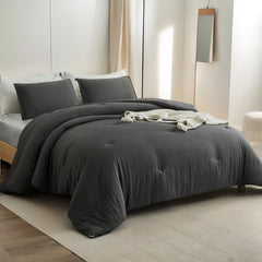 MERITLIFE Comforter Queen Size Set, Dark Gray Lightweight Plain Bedding Comforters Sets, All Season Fluffy Bed Set (90x90In Comforter & 2 Pillowcases)