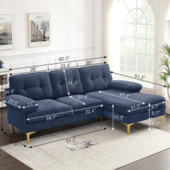 Modern Linen Fabric L-Shaped Couch 4-Seat Sofa Sectional,82.7'' Upholstered Sofa,Convertible Sectional Sofa Couch with Chaise
