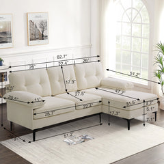 Modern Linen Fabric L-Shaped Couch 4-Seat Sofa Sectional,82.7'' Upholstered Sofa,Convertible Sectional Sofa Couch with Chaise