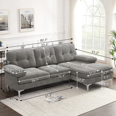 Modern Linen Fabric L-Shaped Couch 4-Seat Sofa Sectional,82.7'' Upholstered Sofa,Convertible Sectional Sofa Couch with Chaise