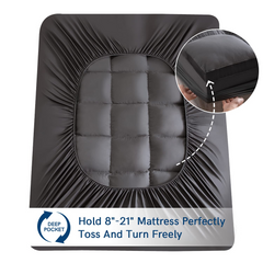MERITLIFE California king Extra Thick Mattress Topper, 400TC Cotton Pillow Top Protector with 8-21" Deep Pocket 5D Spiral Fiber Padding for Back Pain, Cooling Plush Mattress Pad Cover, Grey