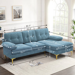 Modern Linen Fabric L-Shaped Couch 4-Seat Sofa Sectional,82.7'' Upholstered Sofa,Convertible Sectional Sofa Couch with Chaise