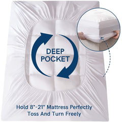 MERITLIFE King Extra Thick Mattress Topper, 400TC Cotton Pillow Top Protector with 8-21" Deep Pocket 5D Spiral Fiber Padding for Back Pain, Cooling Plush Mattress Pad Cover, White