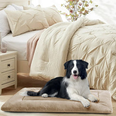 MERITLIFE Plush Washable Dog Bed Ultra Soft Dog Crate Mat Kennel Pad,Anti-Slip Pet Sleeping Bed for Small Medium Large Dogs,Beige 42" x 28"