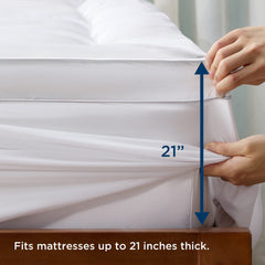 MERITLIFE Extra Thick Cooling  Mattress Topper, Plush Pillow Top with Baffle Box Design, Hand Made 400TC Organic Cotton Pad Cover, Plush & Support Snow Down Alternative, Hotel Quality
