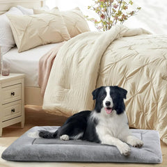 MERITLIFE Plush Washable Dog Bed Ultra Soft Dog Crate Mat Kennel Pad Anti-Slip Pet Sleeping Bed for Small Medium Large Dogs,Gray