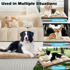 MERITLIFE Plush Washable Dog Bed Ultra Soft Dog Crate Mat Kennel Pad,Anti-Slip Pet Sleeping Bed for Small Medium Large Dogs,Beige 42" x 28"