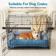 COSYJOY Rectangle Pet Bed with Four-Sided Bolster Cushion For Medium Large Dogs/ Cats, Washable Linen Soft Cuddle Dog Bed Calming Sleeping Dog Bed, Anti-Slip Bottom