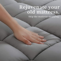 MERITLIFE Queen Extra Thick Mattress Topper, 400TC Cotton Pillow Top Protector with 8-21" Deep Pocket 5D Spiral Fiber Padding for Back Pain, Cooling Plush Mattress Pad Cover, Grey