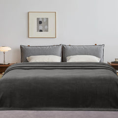 MERITLIFE Flannel Fleece Microfiber Throw Blanket, Luxury Dark Grey Queen Size Lightweight Cozy Couch Bed Super Soft and Warm Plush Solid Color (90 x 90 inches)