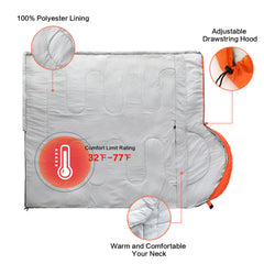 FAIRYLAND Sleeping Bags for Adults Teens Kids with Compression Sack Portable and Lightweight for 3-4 Season Camping, Hiking,Waterproof, Backpacking and Outdoors（Orange）