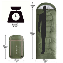 FAIRYLAND Sleeping Bags for Adults Teens Kids with Compression Sack Portable and Lightweight for 3-4 Season Camping, Hiking,Waterproof, Backpacking and Outdoors（Army Green）