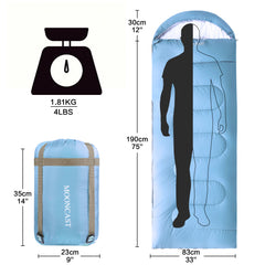 FAIRYLAND Sleeping Bags for Adults Kids with Compression Sack Portable and Lightweight for 3-4 Season Camping, Hiking,Waterproof, Backpacking and Outdoors（Sky blue）