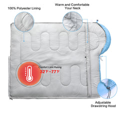 FAIRYLAND Sleeping Bags for Adults Kids with Compression Sack Portable and Lightweight for 3-4 Season Camping, Hiking,Waterproof, Backpacking and Outdoors（Sky blue）