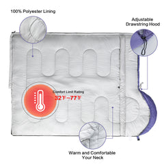 FAIRYLAND Single,purple,sleeping bag,adult sleeping bag,camping,hiking,waterproof,outdoor travel,for 32℉.