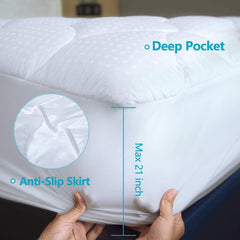 MERITLIFE Waterproof Mattress Pad,400TC 100% Cotton Cooling Mattress Topper Cover Extra Thick Down Alternative Pillow Top Cooling Bed Topper