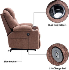 MERITLIFE Electric Power Lift Recliner Chair Sofa with Massage and Heat for Elderly, 3 Positions, 2 Side Pockets and Cup Holders, USB Ports, Fa