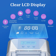Ice Maker Countertop Machine, 9 Bullet Ice Cubes Ready in 6 Mins, 22lbs Ice Cubes in 24H, Self-Cleaning, LCD Display, 2.1L Electric Stainles
