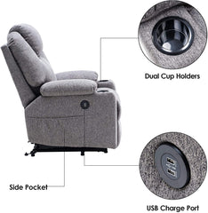 MERITLIFE Electric Power Lift Recliner Chair Sofa with Massage and Heat for Elderly, 3 Positions, 2 Side Pockets and Cup Holders, USB Ports, Fa