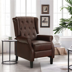 MERITLIFE Leather Wing Recliner with Thick Seat, Nailhead and Button-Tufted Leather Push Back Recliner, Easy Assembly (Brown)