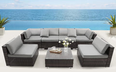 7 Piece Patio Furniture Sets All Weather Outdoor Sectional Sofa Manual Weaving PE Brown Rattan Patio Conversation Set with Cushion and Glass Table(Gray)