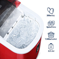 Euhomy Ice Maker Machine Countertop,26 lbs in 24 Hours,9 Cubes Ready in 6 Mins, Electric Ice Maker and Compact Potable Ice Maker with Ice Sc