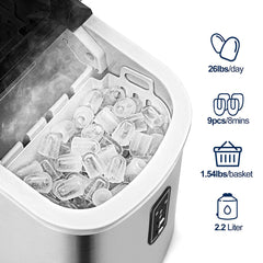 Euhomy Ice Maker Machine Countertop,26 lbs in 24 Hours,9 Cubes Ready in 6 Mins, Electric Ice Maker and Compact Potable Ice Maker with Ice Sc
