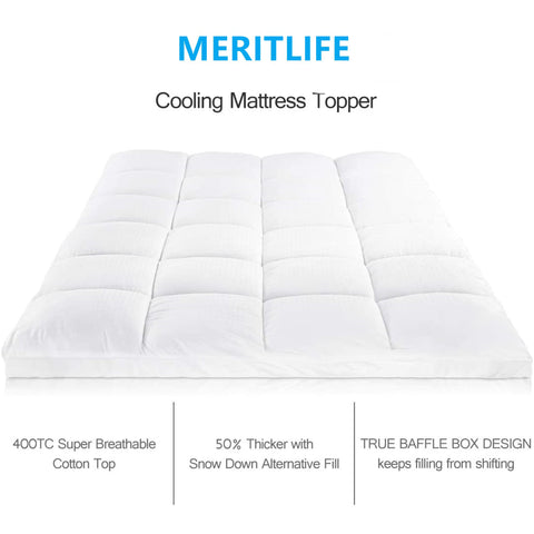 waterproof Extra Thick Mattress Topper, Cooling Pillowtop, Plush Mattress Pad Cover 400TC Cotton Top Protector with 8-21 Inch Deep Pocket 3D Snow Down Alternative Fill,Queen Size
