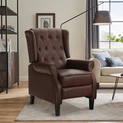 MERITLIFE Leather Wing Recliner with Thick Seat, Nailhead and Button-Tufted Leather Push Back Recliner, Easy Assembly (Brown)