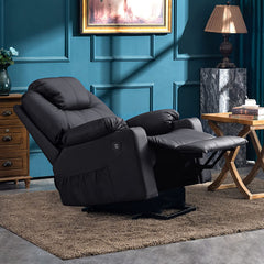 Electric Power Lift Recliner Chair Sofa with Massage and Heat for Elderly, 3 Positions, 2 Side Pockets and Cup Holders, USB Ports, Fa