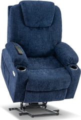 MERITLIFE Electric Power Lift Recliner Chair Sofa with Massage and Heat for Elderly, 3 Positions, 2 Side Pockets and Cup Holders, USB Ports, Fa