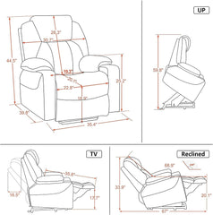 MERITLIFE Electric Power Lift Recliner Chair Sofa with Massage and Heat for Elderly, 3 Positions, 2 Side Pockets and Cup Holders, USB Ports, Fa