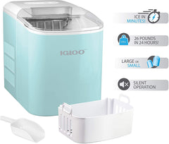 Igloo ICEB26AQ Automatic Portable Electric Countertop Ice Maker Machine, 26 Pounds in 24 Hours, 9 Ice Cubes Ready in 7 Minutes, With Ice Sco