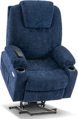 MERITLIFE Electric Power Lift Recliner Chair Sofa with Massage and Heat for Elderly, 3 Positions, 2 Side Pockets and Cup Holders, USB Ports, Fa