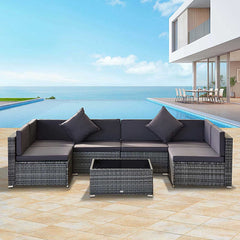 Outsunny 7-Piece Outdoor Patio Furniture Set with Modern Rattan Wicker, Perfect for Garden, Deck, and Backyard, Grey