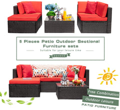 MERITLIFE 5 Pieces Patio Furniture Sets All Weather Outdoor Sectional Sofa Manual Weaving Wicker Rattan Patio Conversation Set with Cushion and