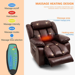 MERITLIFE Real Leather Power Lift Chair Electric Recliner Sofa for Elderly, Two OKIN Motor Electric Living Room Chair with Heated Vibration Massage,Massage Remote Control (Brown)