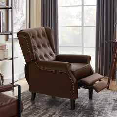 MERITLIFE Leather Wing Recliner with Thick Seat, Nailhead and Button-Tufted Leather Push Back Recliner, Easy Assembly (Brown)