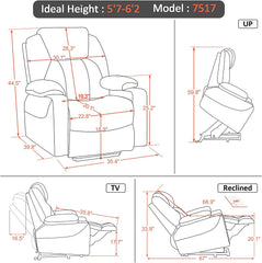 MERITLIFE Electric Power Lift Recliner Chair Sofa with Massage and Heat for Elderly, 3 Positions, 2 Side Pockets and Cup Holders, USB Ports, Fa
